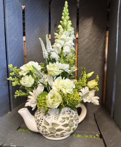 Time for tea - Beautiful ceramic teapot with beautiful fresh blooms please state your choice of colour of flowers