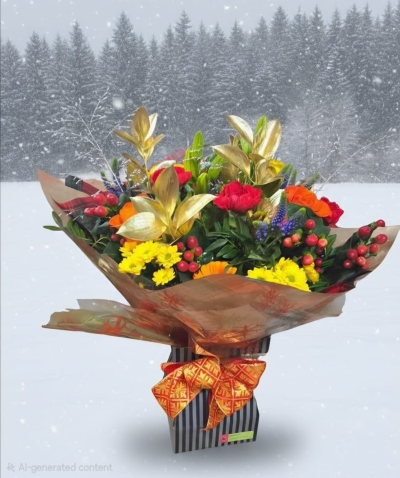 Florist choice Xmas handtied arrangement - A beautiful selection of seasonal flowers chosen by the florist